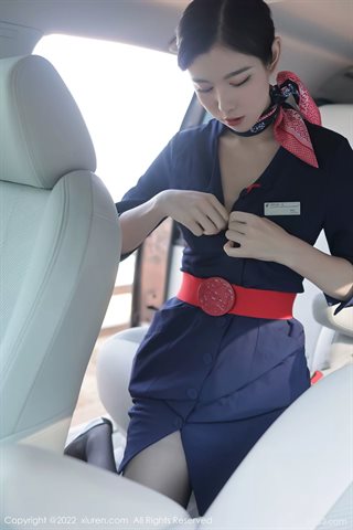 [XiuRen秀人网] No.4809 李雅柔182CM Uniforme profesional de azafata, vestido azul, ropa interior de encaje blanco con seda negra - 0011.jpg