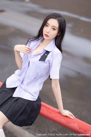 [XiuRen秀人网] No.4819 王馨瑶yanni Jupe courte noire sous-vêtements gris vert avec des bas blancs - 0026.jpg