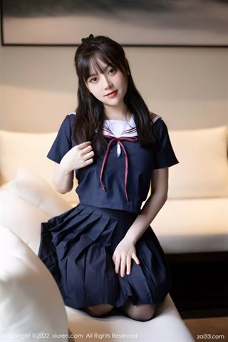 [XiuRen秀人网] No.4826 豆瓣酱 Dark blue top with short skirt and black silk - 0026.jpg