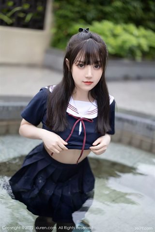[XiuRen秀人网] No.4826 豆瓣酱 Dark blue top with short skirt and black silk - 0031.jpg