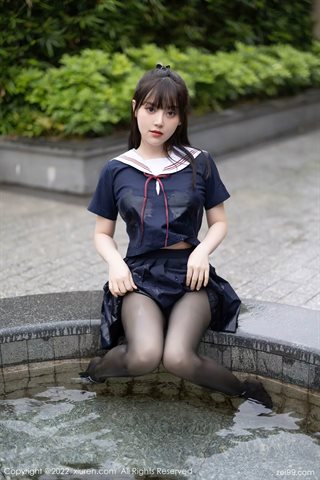[XiuRen秀人网] No.4826 豆瓣酱 Dark blue top with short skirt and black silk - 0032.jpg