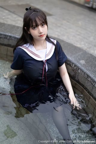 [XiuRen秀人网] No.4826 豆瓣酱 Dark blue top with short skirt and black silk - 0036.jpg
