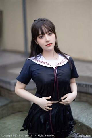 [XiuRen秀人网] No.4826 豆瓣酱 Dark blue top with short skirt and black silk - 0037.jpg