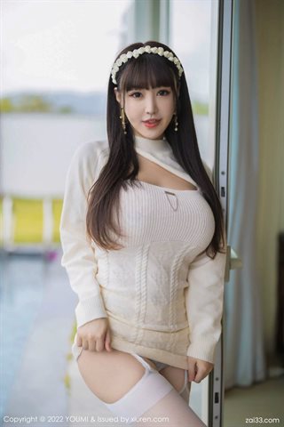 [YOUMI尤蜜荟] Vol.743 朱可儿Flora Vestido corto blanco con medias blancas. - 0038.jpg