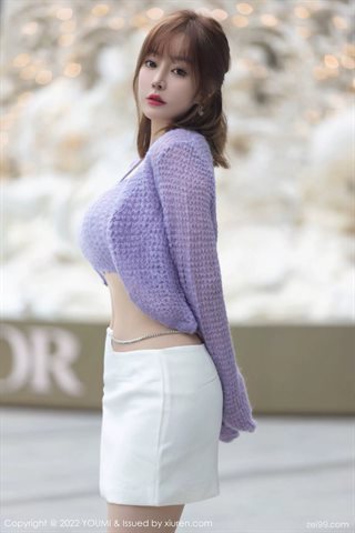 [YOUMI尤蜜荟] Vol.760 王雨纯 Sweater ungu dengan rok putih - 0005.jpg