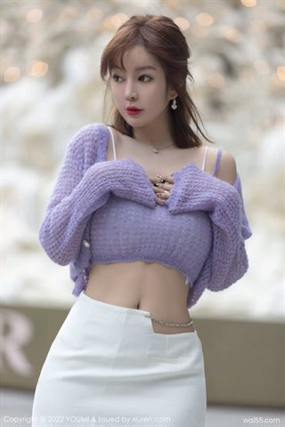 [YOUMI尤蜜荟] Vol.760 王雨纯 Sweater ungu dengan rok putih - 0008.jpg