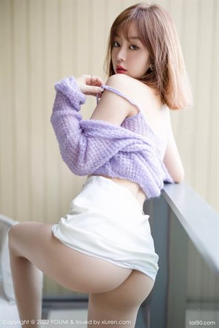 [YOUMI尤蜜荟] Vol.760 王雨纯 सफेद स्कर्ट के साथ बैंगनी स्वेटर - 0033.jpg